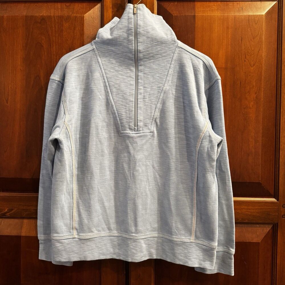 Tommy Bahama Tobago Bay 1/4 Zip Pullover Women’s Blue Textured Knit Sweatshirt L - Picture 2 of 15